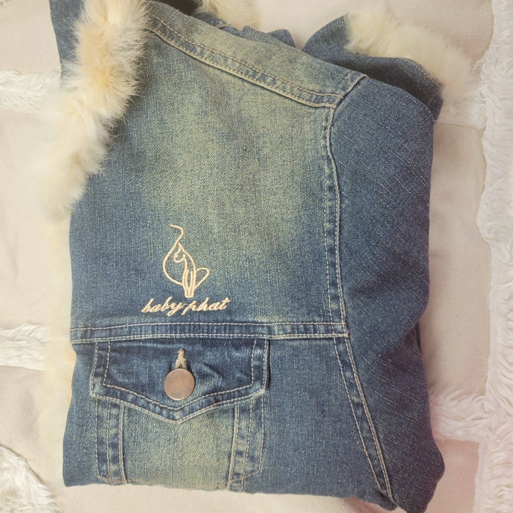 Vintage Baby Phat fur blue Jean  Button down jacket  Medium